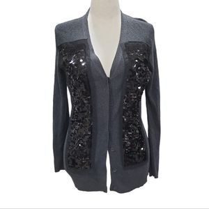 EUC Simply Vera Wang women's grey Sequins long sleeve cardigan M Stunning